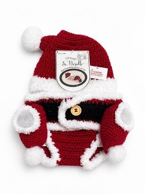 So Dorable Crochet Baby Santa Outfit 3 Pc Set Hat Booties Diaper Cover